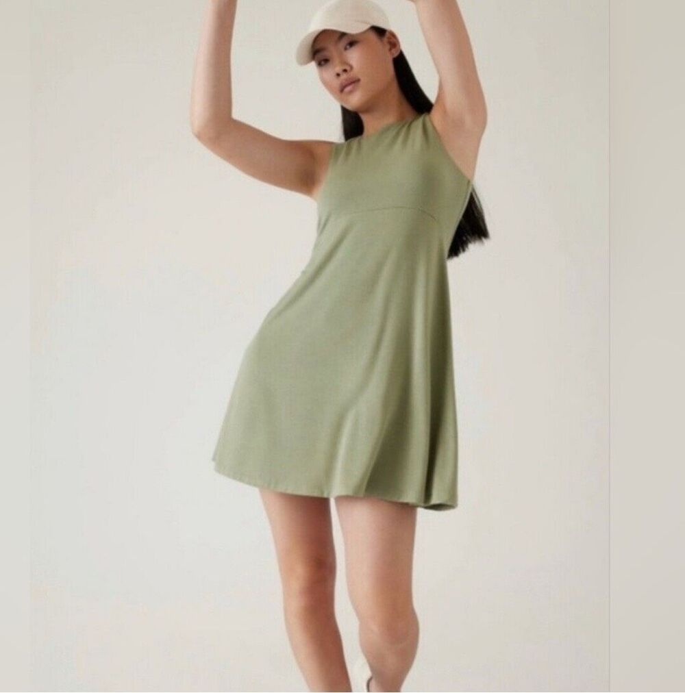 Athleta Santorini Thera Dress Green Sleeveless Tencel Large NEW